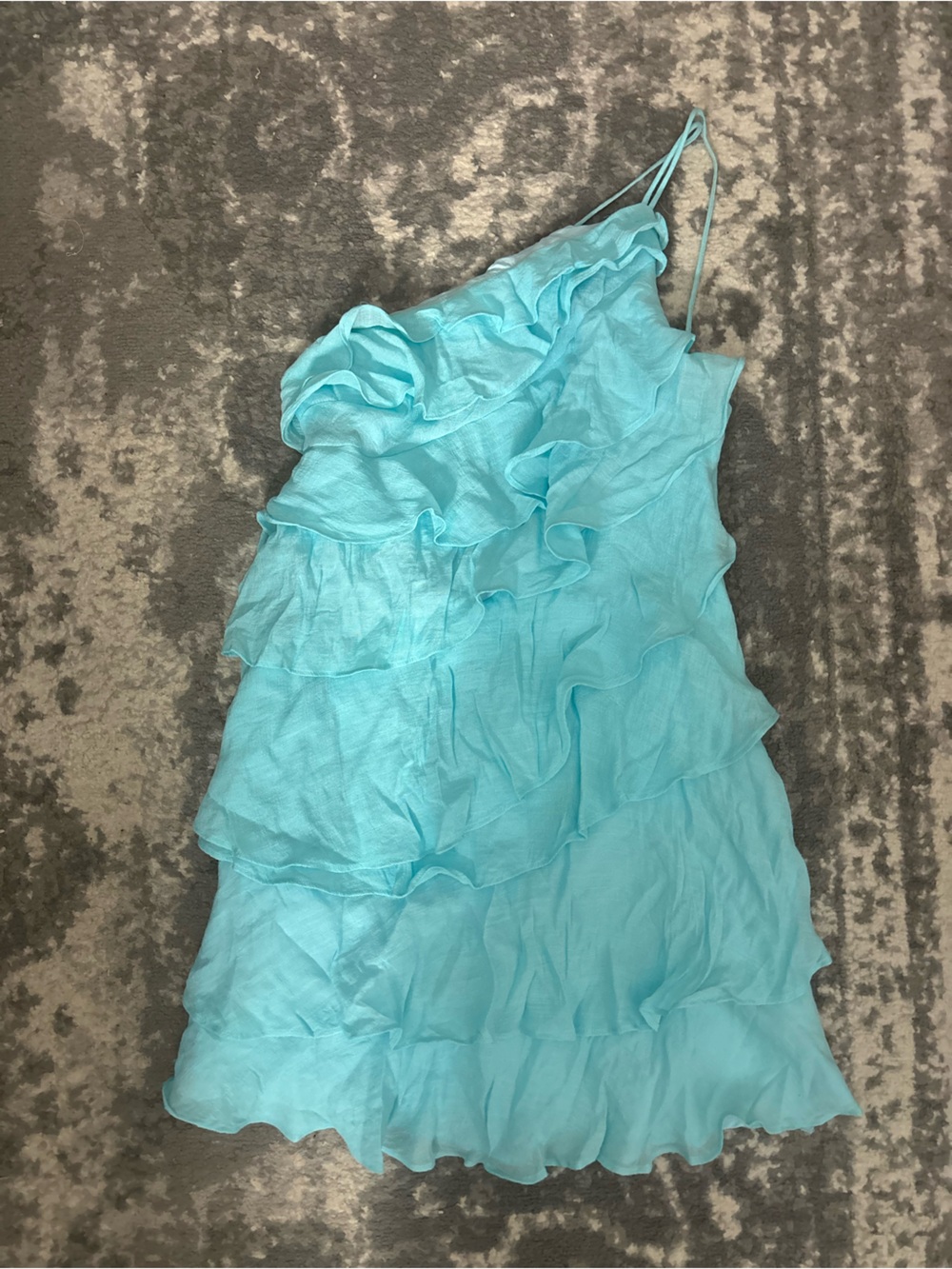 One-Shoulder Ruffled Mini Dress in Aqua